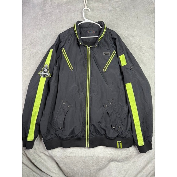 COOGI Bomber Jacket Black Neon Yellow Stripe Logo Patch Mens 6XL